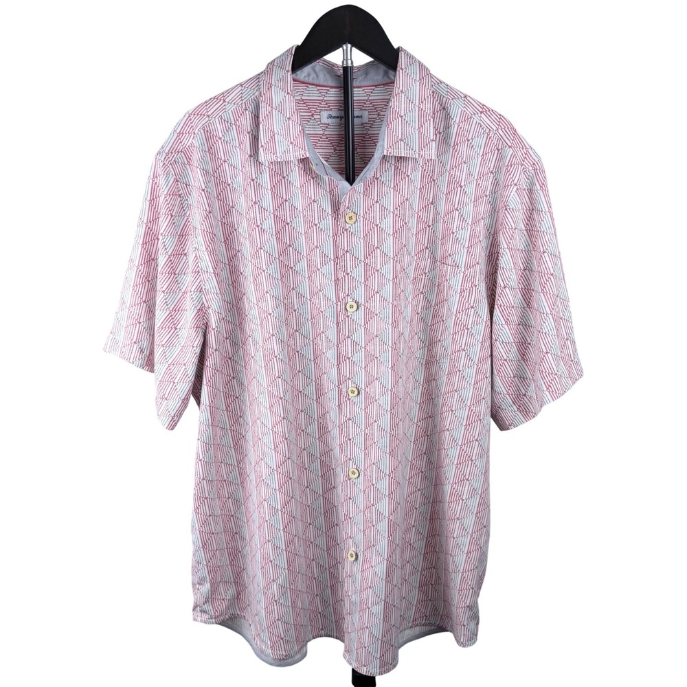 Tommy Bahama Mens XL Silk Blend Geometric Diamond Short Sleeve Button Down Shirt